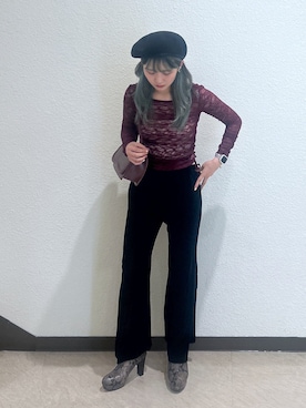 「アイテム（ハンチング/ベレー帽）」を使った、17mfmさん（レディース・158cm）の秋コーディネート