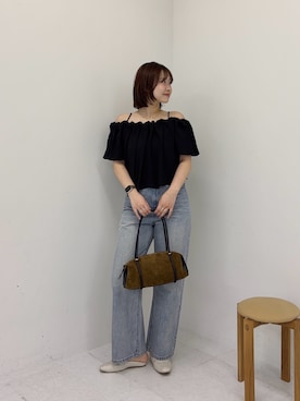 「SENSE OF PLACE by URBAN RESEARCH(センスオブプレイスバイアーバンリサーチ)のFSコンビワイドバッグ(トートバッグ、イエロー系)」を使った、おはねさん(レディース・168cm)の夏コーディネート