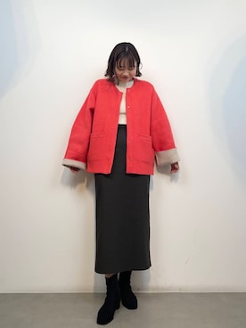 「アイテム（ノーカラーコート）」を使った、おはねさん（レディース・168cm）の秋コーディネート