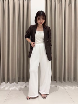 「アイテム（テーラードジャケット、ブラウン系）」を使った、おはねさん（レディース・168cm）の夏コーディネート