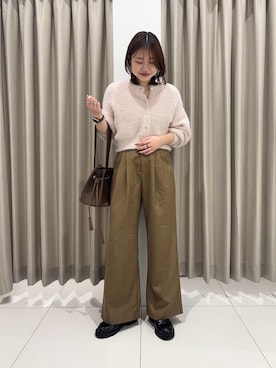 「SENSE OF PLACE by URBAN RESEARCH（センスオブプレイスバイアーバンリサーチ）のウールタッチストライプワイドフレアパンツ（その他パンツ）」を使った、おはねさん（レディース・168cm）の秋コーディネート