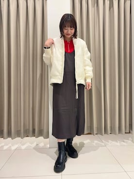 「キャミワンピース」｜「アイテム（MA-1）」を使った、おはねさん（レディース・168cm）の秋コーディネート