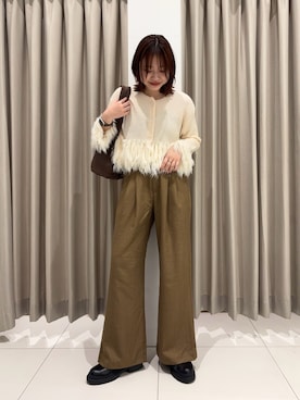 「SENSE OF PLACE by URBAN RESEARCH（センスオブプレイスバイアーバンリサーチ）のウールタッチストライプワイドフレアパンツ（その他パンツ）」を使った、おはねさん（レディース・168cm）の秋コーディネート