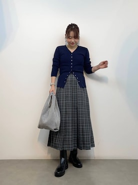 「SENSE OF PLACE by URBAN RESEARCH（センスオブプレイスバイアーバンリサーチ）のパッチワークVネックカーディガン（カーディガン/ボレロ）」を使った、おはねさん（レディース・168cm）の秋コーディネート