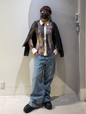 「アイテム（ライダースジャケット）」を使った、Desigual銀座STAFFさん（レディース・157cm）の秋コーディネート