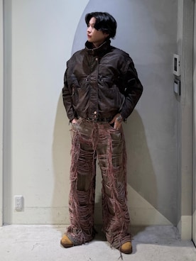 「アイテム（ライダースジャケット）」を使った、Desigual銀座STAFFさん（メンズ・180cm）の秋コーディネート