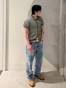 「Desigual（デシグアル）のアイテム（トップス、グリーン系）」を使った、Desigual銀座STAFFさん（メンズ・178cm）の春コーディネート