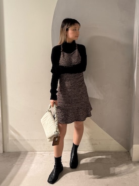 「Desigual（デシグアル）のビーズ付きホルターニットフレアミニワンピ（ワンピース、ブラウン系）」を使った、Desigual銀座STAFFさん（レディース・166cm）の春コーディネート