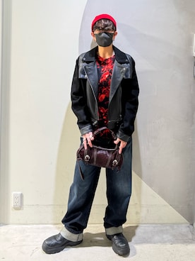 「アイテム（ライダースジャケット）」を使った、Desigual銀座STAFFさん（レディース・163cm）の秋コーディネート