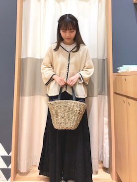 「Samansa Mos2（サマンサ モスモス）のインドコットン胸元レースブラウス（シャツ/ブラウス）」を使った、あずまみかさん（レディース・153cm）の春コーディネート