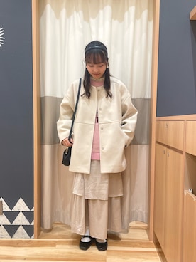 「ベロアスカート」｜「アイテム（その他アウター）」を使った、あずまみかさん（レディース・153cm）の冬コーディネート