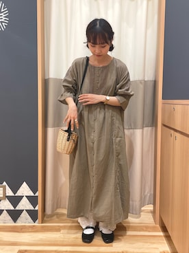 「オリーブ」｜「アイテム（ワンピース）」を使った、あずまみかさん（レディース・153cm）の夏コーディネート