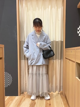 「Samansa Mos2 blue（サマンサモスモスブルー）のアイテム（ブルゾン）」を使った、あずまみかさん（レディース・153cm）の春コーディネート
