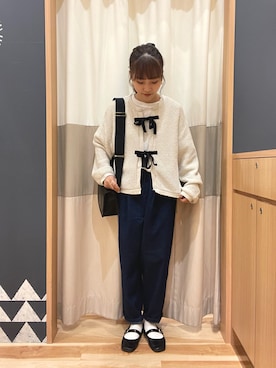 「秋先取りコーデ」｜「アイテム（ノーカラージャケット）」を使った、あずまみかさん（レディース・153cm）の秋コーディネート