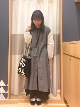 「スカラップ」｜「アイテム（ワンピース/ドレス）」を使った、あずまみかさん（レディース・153cm）の春コーディネート
