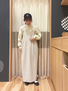 「Samansa Mos2（サマンサ モスモス）のインナー付花柄ジャカードキャミワンピース（ワンピース）」を使った、あずまみかさん（レディース・153cm）の春コーディネート