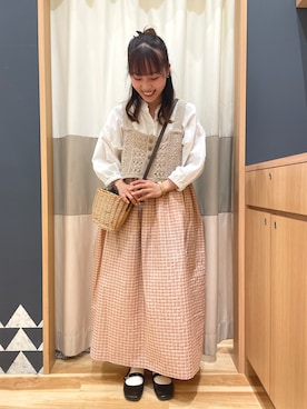 「アイテム（ワンピース、ピンク系）」を使った、あずまみかさん（レディース・153cm）の春コーディネート