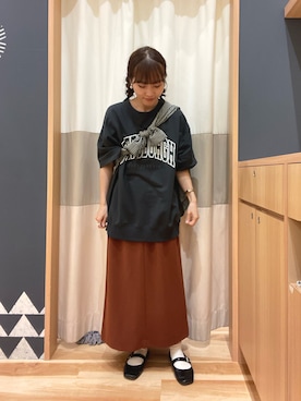 「Samansa Mos2 blue（サマンサモスモスブルー）のアイテム（スカート、オレンジ系）」を使った、あずまみかさん（レディース・153cm）の夏コーディネート