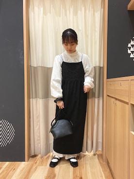 「Samansa Mos2（サマンサ モスモス）のインナー付花柄ジャカードキャミワンピース（ワンピース）」を使った、あずまみかさん（レディース・153cm）の春コーディネート