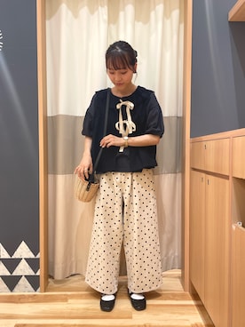 「ドットパンツ」｜あずまみかさん（レディース・153cm）の夏コーディネート