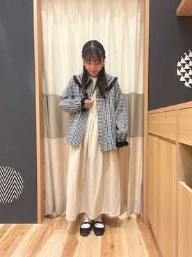 「Samansa Mos2（サマンサ モスモス）の配色前後2WAYブラウス（シャツ/ブラウス）」を使った、あずまみかさん（レディース・153cm）の春コーディネート