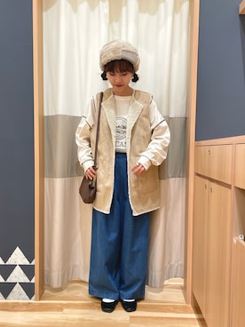 「ムートン」｜「アイテム（帽子）」を使った、あずまみかさん（レディース・153cm）の秋コーディネート