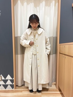 「オールホワイト」｜「アイテム（その他アウター）」を使った、あずまみかさん（レディース・153cm）の冬コーディネート