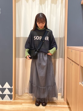 「メロートップス」｜「アイテム（ハンドバッグ）」を使った、あずまみかさん（レディース・153cm）の秋コーディネート
