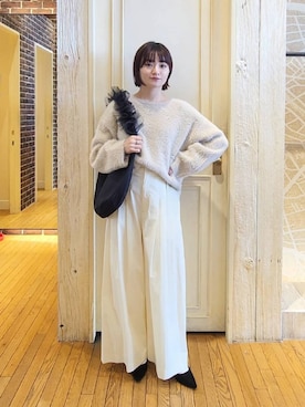「A part by（アパートバイ）のチュールハンドルトート（ショルダーバッグ）」を使った、ノノカさん（レディース・156cm）の冬コーディネート