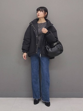 「着痩せ」｜「アイテム（ダウンジャケット/コート）」を使った、ノノカさん（レディース・156cm）の冬コーディネート
