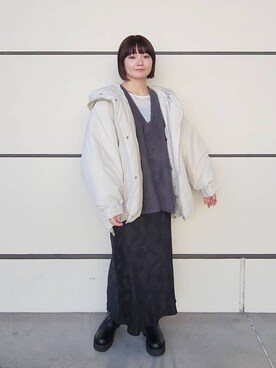 「着痩せ」｜「アイテム（ダウンジャケット/コート）」を使った、ノノカさん（レディース・156cm）の冬コーディネート