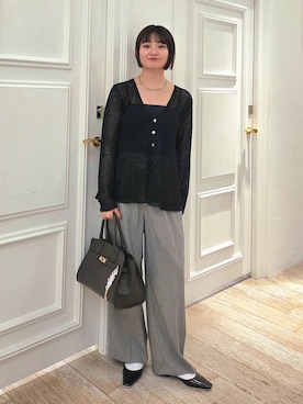 「LOWRYS FARM（ローリーズファーム）のステンレスフープチョーカー 127295（チョーカー、シルバー系）」を使った、ノノカさん（レディース・156cm）の春コーディネート