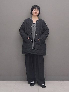 「着痩せ」｜「アイテム（ダウンジャケット/コート）」を使った、ノノカさん（レディース・156cm）の冬コーディネート