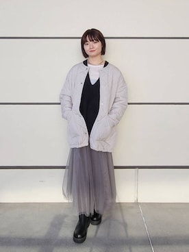 「着痩せ」｜「アイテム（ダウンジャケット/コート）」を使った、ノノカさん（レディース・156cm）の冬コーディネート