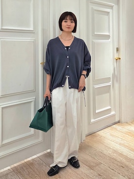 「A part by（アパートバイ）のドロストビッグVカーディガン（カーディガン/ボレロ、グレー系）」を使った、ノノカさん（レディース・156cm）の春コーディネート