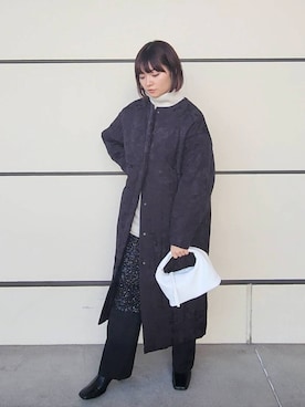 「着痩せ」｜「アイテム（ダウンジャケット/コート）」を使った、ノノカさん（レディース・156cm）の冬コーディネート