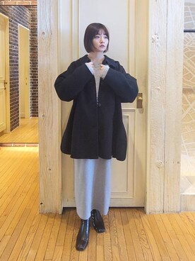 「A part by（アパートバイ）のアイテム（ステンカラーコート、ブラック系）」を使った、ノノカさん（レディース・156cm）の冬コーディネート