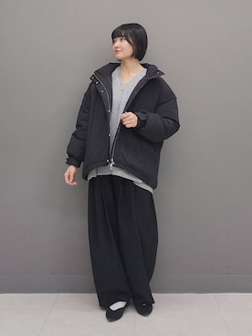 「着痩せ」｜「アイテム（ダウンジャケット/コート）」を使った、ノノカさん（レディース・156cm）の冬コーディネート