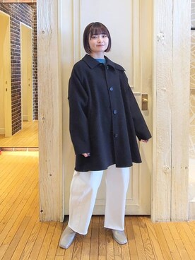 「A part by（アパートバイ）のアイテム（ステンカラーコート、ブラック系）」を使った、ノノカさん（レディース・156cm）の冬コーディネート