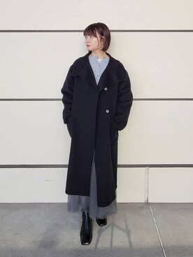 「A part by（アパートバイ）のアイテム（ノーカラーコート）」を使った、ノノカさん（レディース・156cm）の冬コーディネート