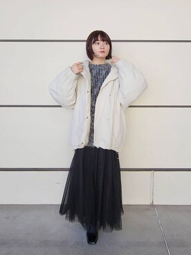 「着痩せ」｜「アイテム（ダウンジャケット/コート）」を使った、ノノカさん（レディース・156cm）の冬コーディネート