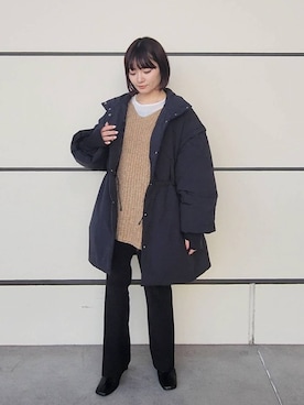 「着痩せ」｜「アイテム（ダウンジャケット/コート）」を使った、ノノカさん（レディース・156cm）の冬コーディネート