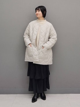 「着痩せ」｜「アイテム（ダウンジャケット/コート）」を使った、ノノカさん（レディース・156cm）の冬コーディネート