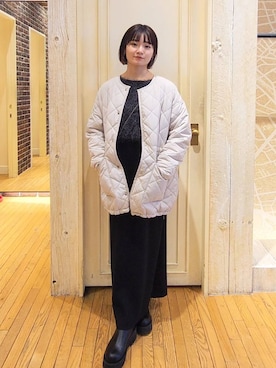 「着痩せ」｜「アイテム（ダウンジャケット/コート）」を使った、ノノカさん（レディース・156cm）の冬コーディネート