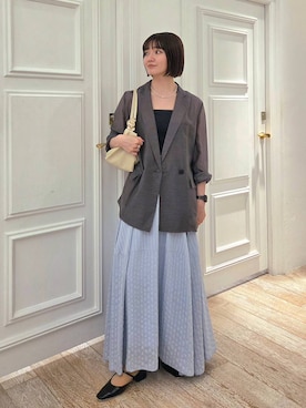 「A part by（アパートバイ）の≪追加3≫シアーWジャケット（テーラードジャケット、グレー系）」を使った、ノノカさん（レディース・156cm）の春コーディネート