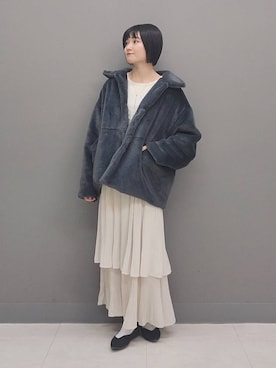 「e/rm（イーアールエム）のファージャケット（その他アウター）」を使った、ノノカさん（レディース・156cm）の冬コーディネート
