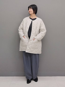 「着痩せ」｜「アイテム（ダウンジャケット/コート）」を使った、ノノカさん（レディース・156cm）の冬コーディネート