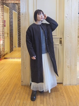 「着痩せ」｜「アイテム（ダウンジャケット/コート）」を使った、ノノカさん（レディース・156cm）の冬コーディネート