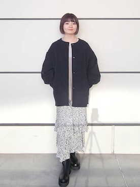 「A part by（アパートバイ）のアイテム（ノーカラーコート）」を使った、ノノカさん（レディース・156cm）の冬コーディネート