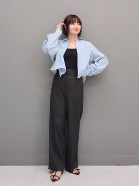 「A part by（アパートバイ）のショートオックスシャツ≪追加2≫（シャツ/ブラウス）」を使った、ノノカさん（レディース・156cm）の秋コーディネート